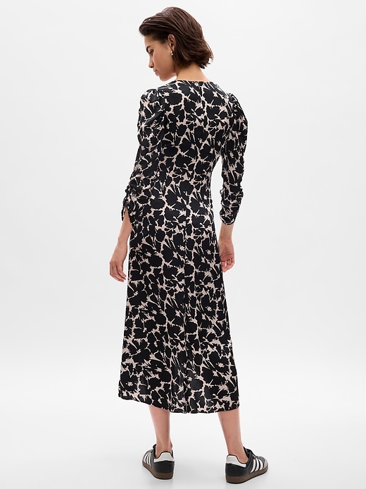 2 of 8 showing, with the color black floral of product Ruched Satin Midi Dress