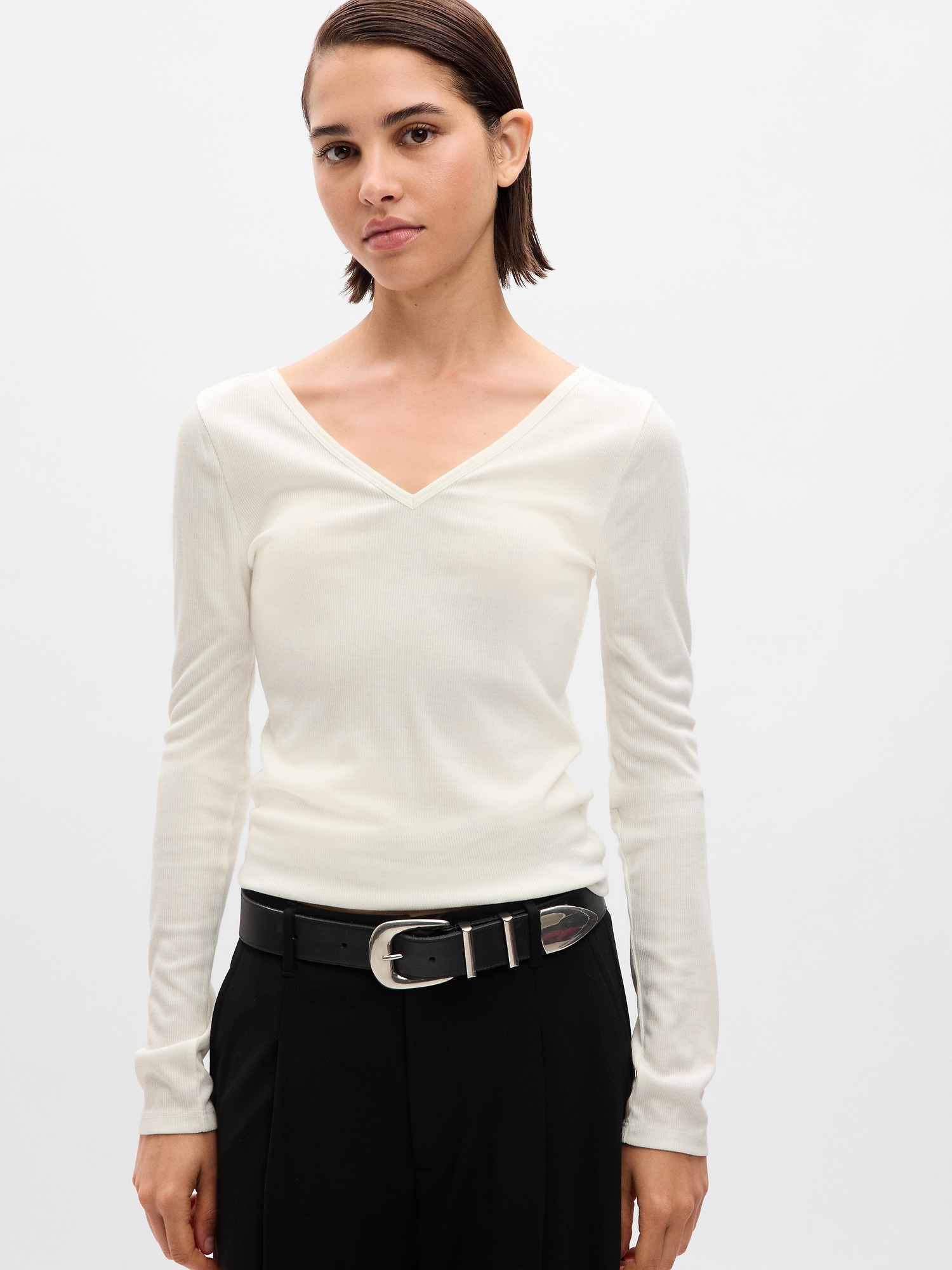 Gap Mini Rib V-neck T-shirt In Off White