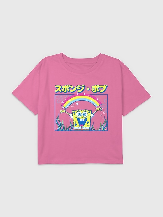1 of 8 showing, with the color PINK of product Kids Spongebob Rainbow Graphic Boxy Crop Tee