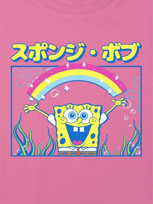2 of 8 showing, with the color PINK of product Kids Spongebob Rainbow Graphic Boxy Crop Tee