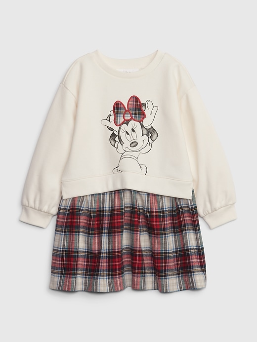 1 of 8 showing, with the color ivory frost beige of product Gap × Disney Baby & Toddler Minnie Mouse 2-in-1 Sweatshirt Dress