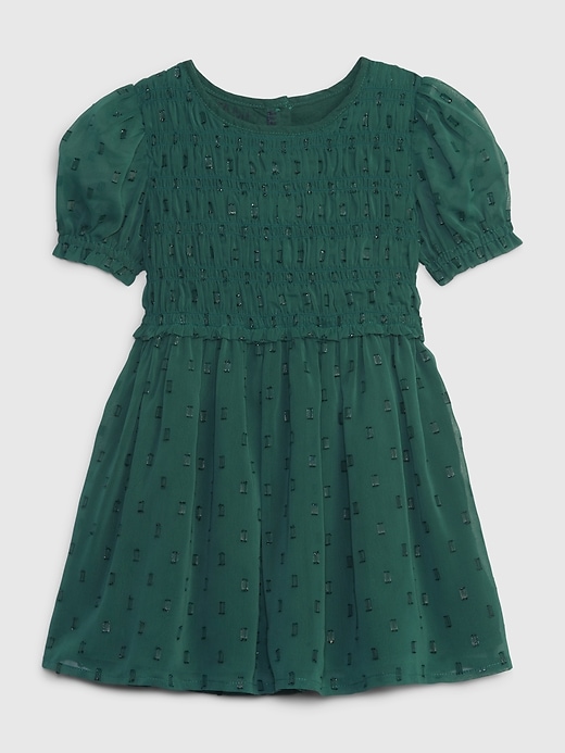 1 of 8 showing, with the color june bug green of product Toddler Smocked Puff Sleeve Dress