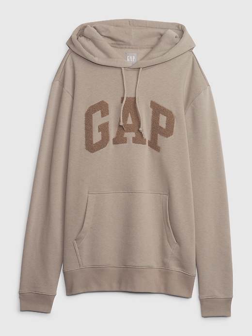 1 of 8 showing, with the color medium cool brown of product Textured Arch Logo Hoodie
