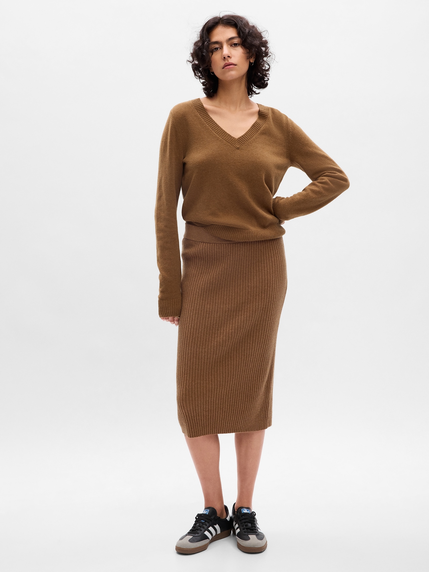 CashSoft Rib Midi Sweater Skirt