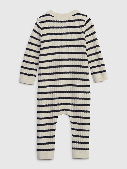 2 of 8 showing, with the color chino beige of product Baby CashSoft Stripe Sweater One-Piece