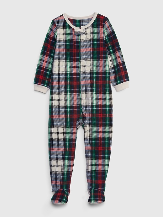 1 of 8 showing, with the color holiday plaid of product Baby & Toddler Recycled Print PJ One-Piece