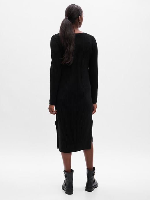 2 of 8 showing, with the color true black of product Maternity CashSoft Rib Midi Sweater Dress