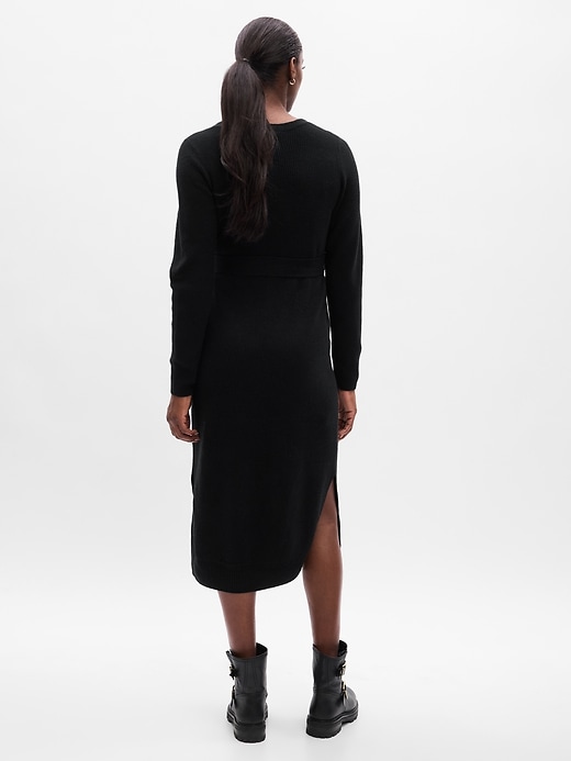 2 of 8 showing, with the color true black of product Maternity CashSoft Belted Midi Sweater Dress