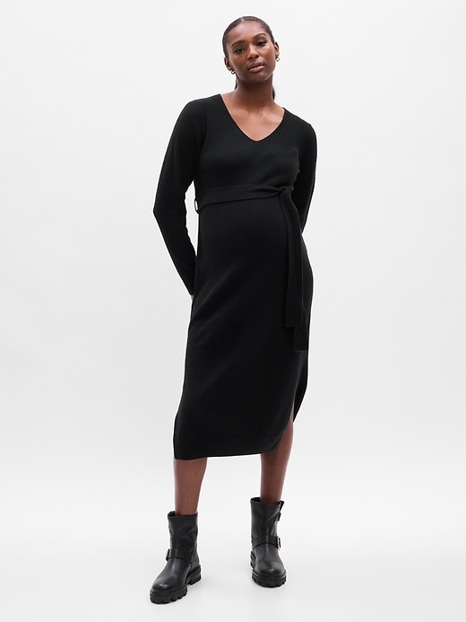 Image number 1 showing, Maternity CashSoft Belted Midi Sweater Dress