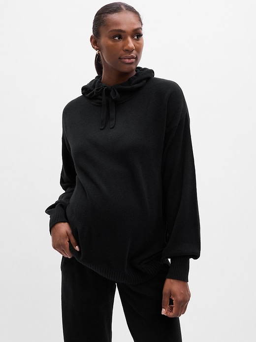 1 of 8 showing, with the color true black of product Maternity CashSoft Sweater Hoodie