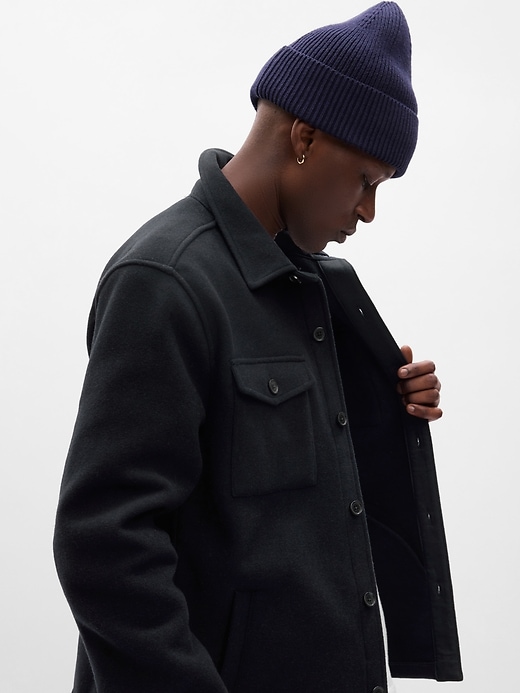 2 of 8 showing, with the color new classic navy of product Wool Button-Front Shirt Jacket