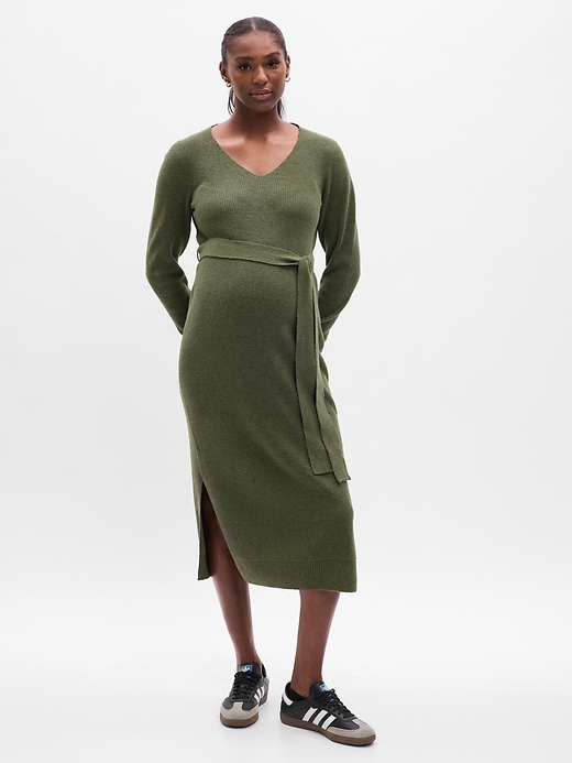 green maternity sweater dress Forest Green Chenille Knit Maternity Sweater Dress main image 1