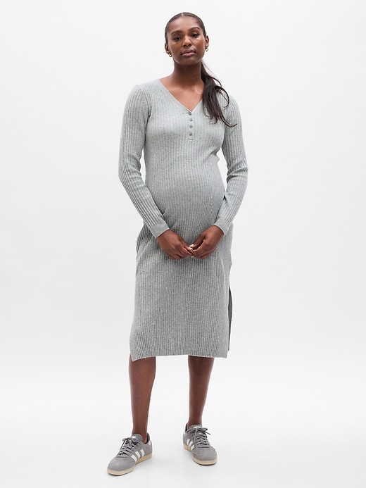 View large product image 1 of 1. Maternity CashSoft Henley Midi Sweater Dress