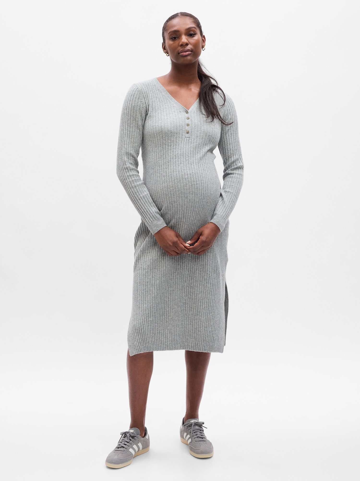 Gap Maternity Cashsoft Henley Midi Sweater Dress In Grey