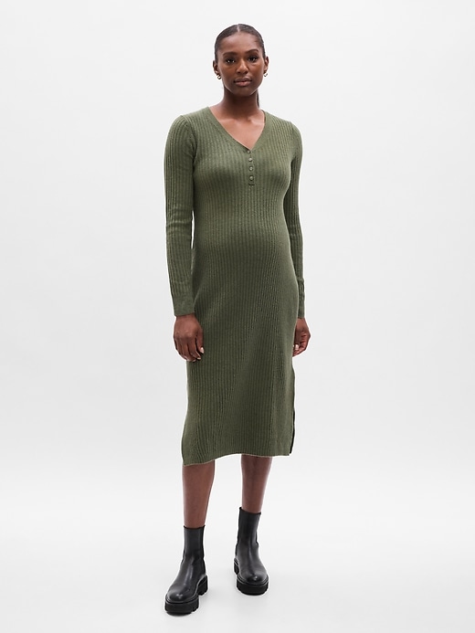 View large product image 1 of 1. Maternity CashSoft Henley Midi Sweater Dress