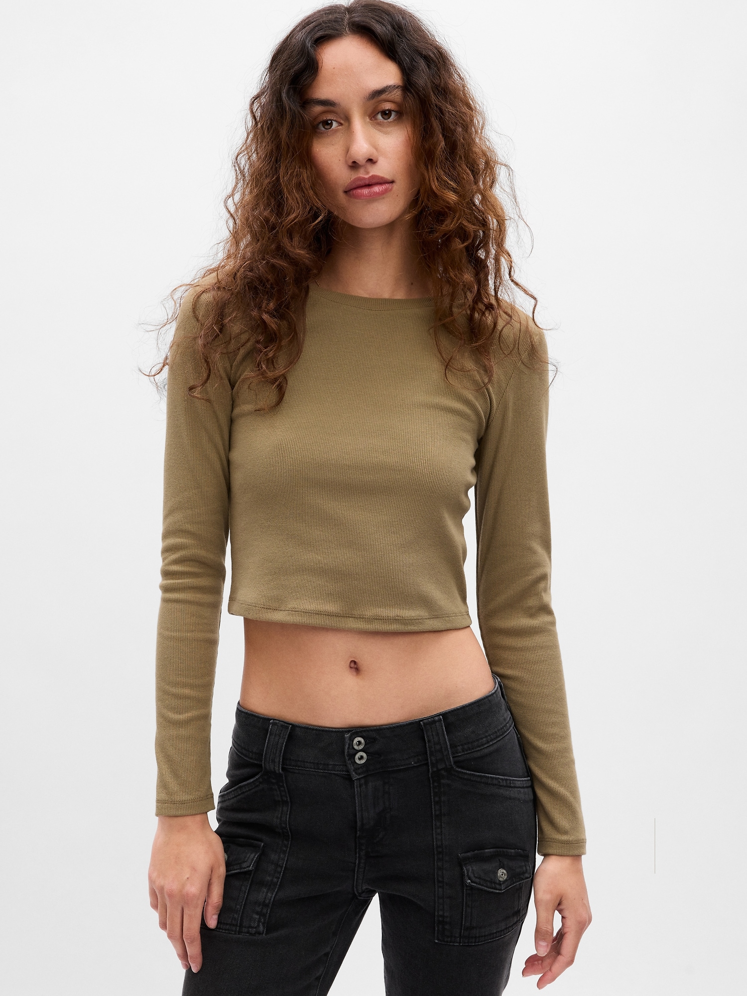 Gap Project  Cropped Rib T-shirt In Dried Moss Green