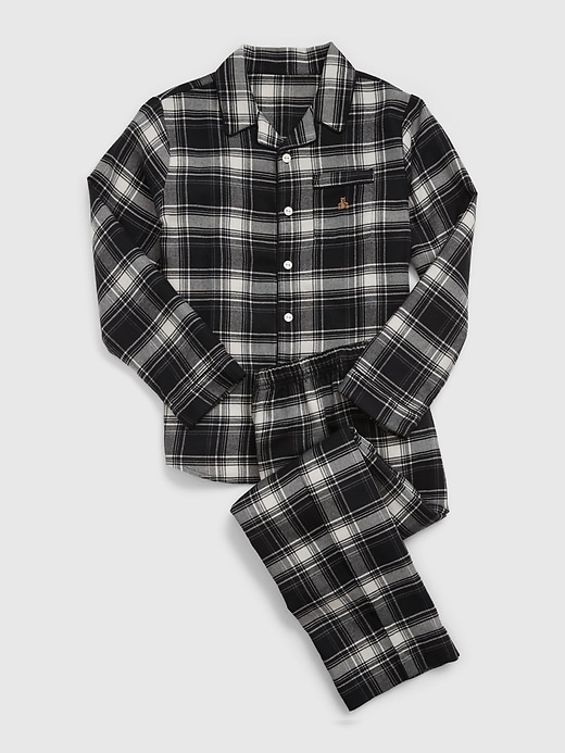 1 of 8 showing, with the color black and white of product Kids Recycled Plaid PJ Set