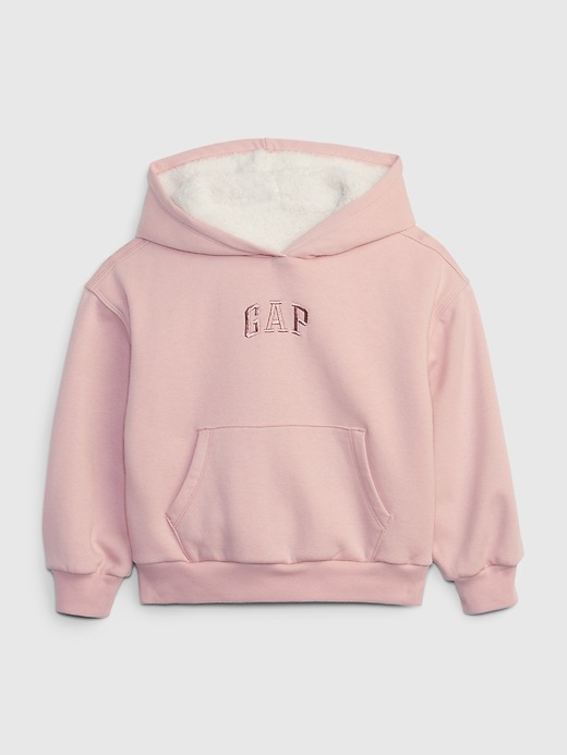 1 of 8 showing, with the color PINK STANDARD of product Kids Sherpa-Lined Arch Logo Hoodie