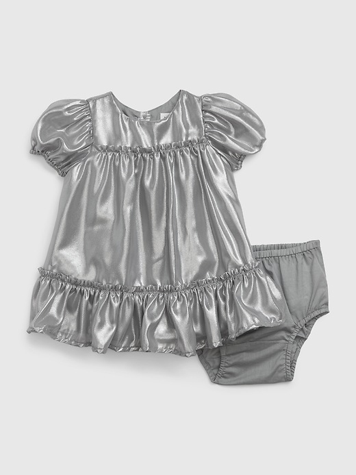1 of 8 showing, with the color silver of product Baby Metallic Satin Dress