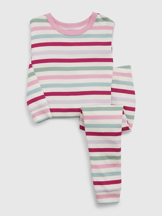 1 of 8 showing, with the color pink multi stripe of product Baby & Toddler Organic Cotton Stripe PJ Set