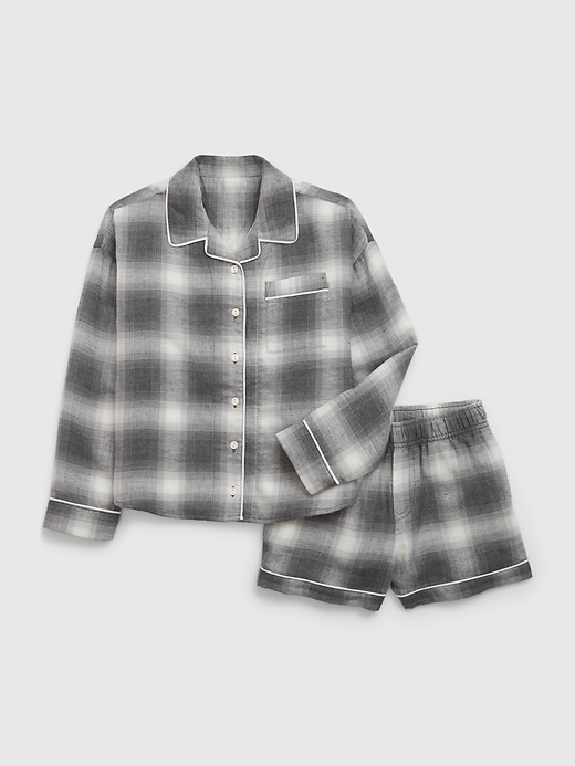 1 of 8 showing, with the color shadow plaid of product Kids Recycled Plaid PJ Shorts Set