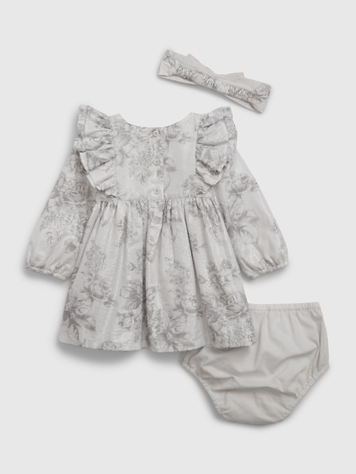 2 of 8 showing, with the color SP WICE FLORAL GREY of product Baby Metallic Floral Dress Set