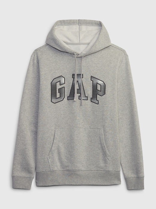 1 of 8 showing, with the color light heather grey of product Gap Plaid Arch Logo Hoodie