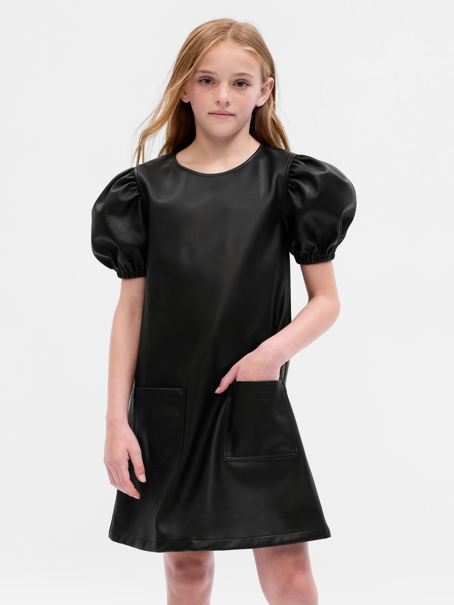 Gap Kids Puff Sleeve Vegan Leather Dress