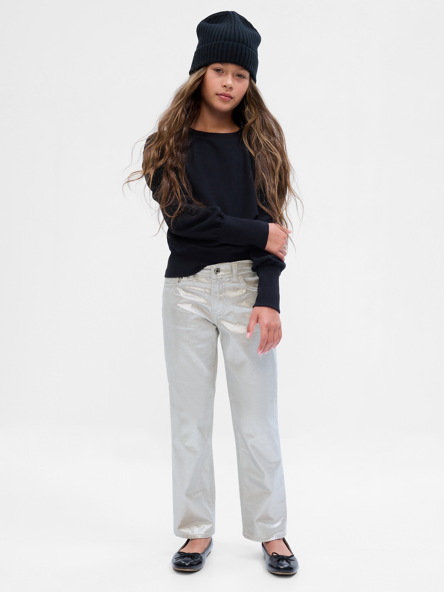 Gap Kids Mid Rise Metallic 90s Straight Jeans