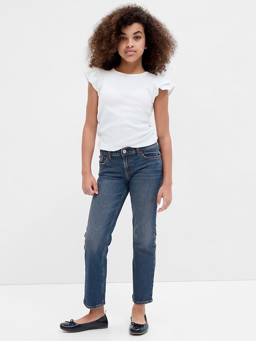 1 of 8 showing, with the color dark wash of product Kids Mid Rise '90s Straight Jeans