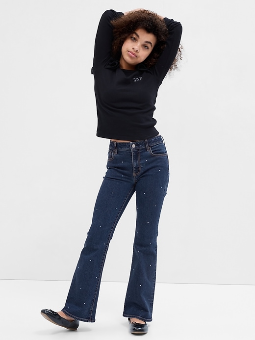Image number 1 showing, Kids High Rise Rhinestone Flare Jeans