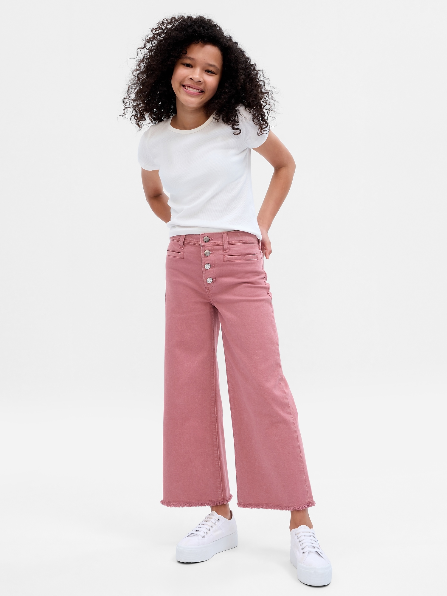 Kids High Rise Stride Wide-Leg Ankle Jeans