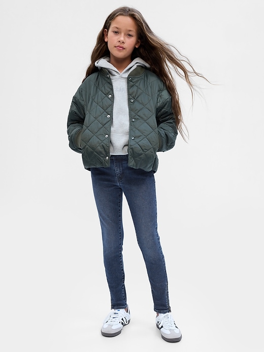1 of 8 showing, with the color medium wash of product Kids Mid Rise Super Skinny Jeans