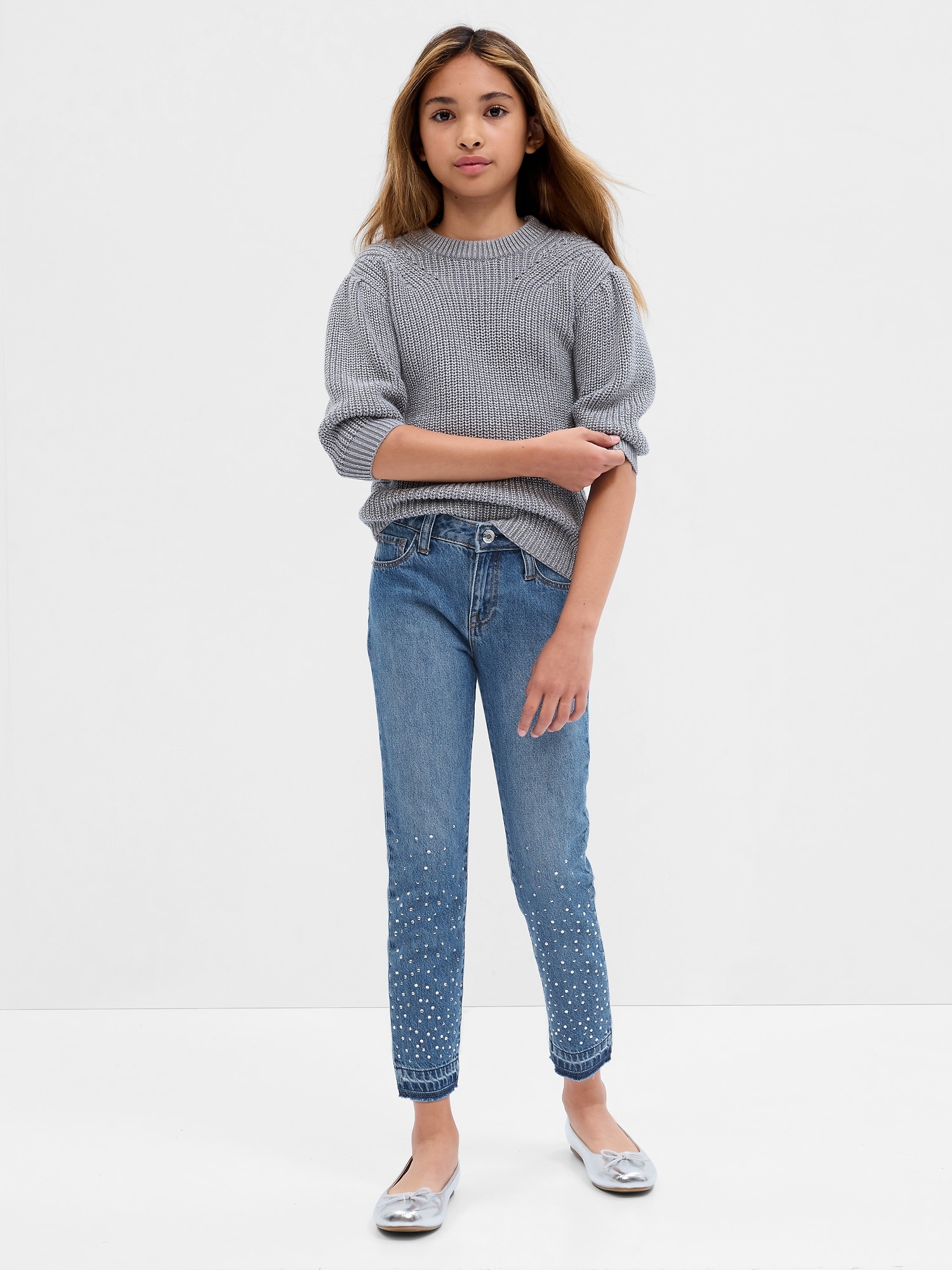 Gap Kids Mid Rise Rhinestone Girlfriend Jeans