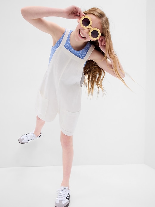 1 of 8 showing, with the color new off white of product Kids Crinkle Gauze Utility Romper