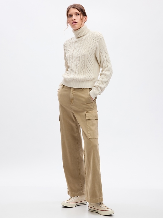 Image number 3 showing, Turtleneck Cable-Knit Cropped Sweater