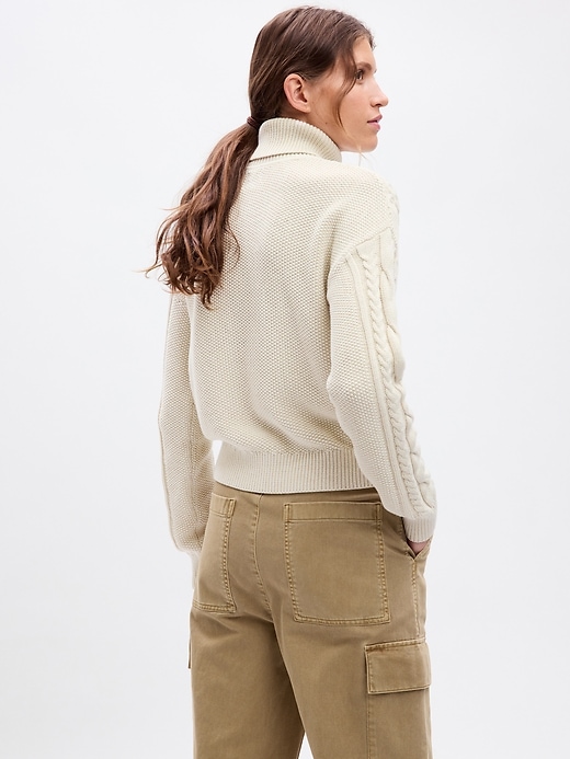 Image number 2 showing, Turtleneck Cable-Knit Cropped Sweater