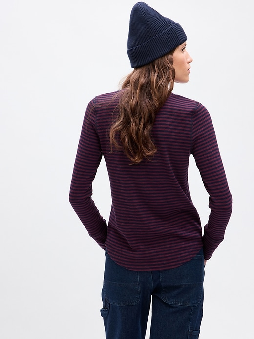 2 of 8 showing, with the color navy blue & purple burgundy stripe of product Essential Rib Henley T-Shirt