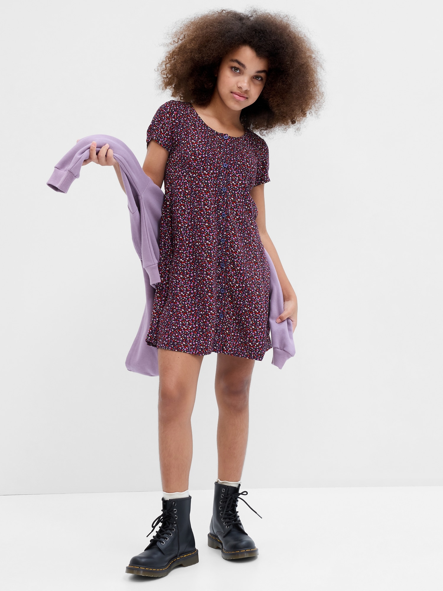 Kids Button-Front Floral Dress