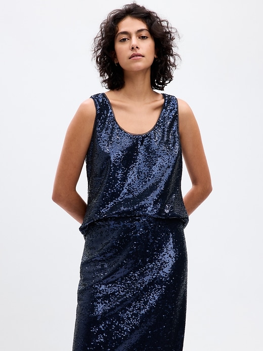 1 of 8 showing, with the color navy blue of product Sequin Tank Top