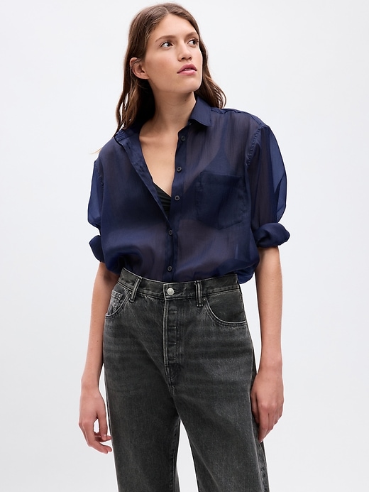 1 of 8 showing, with the color navy blue of product Sheer Organza Big Shirt
