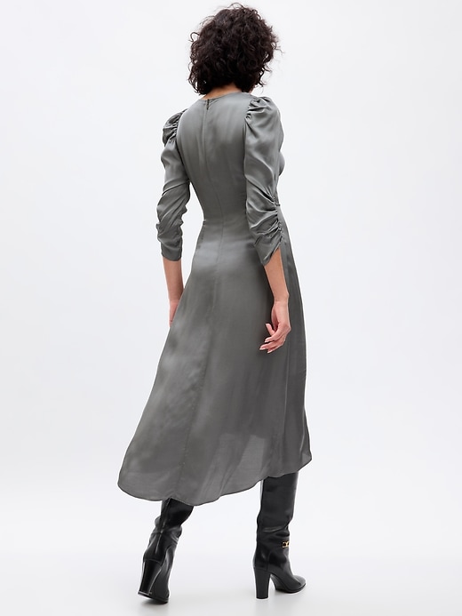 2 of 8 showing, with the color new shadow grey of product Ruched Satin Midi Dress