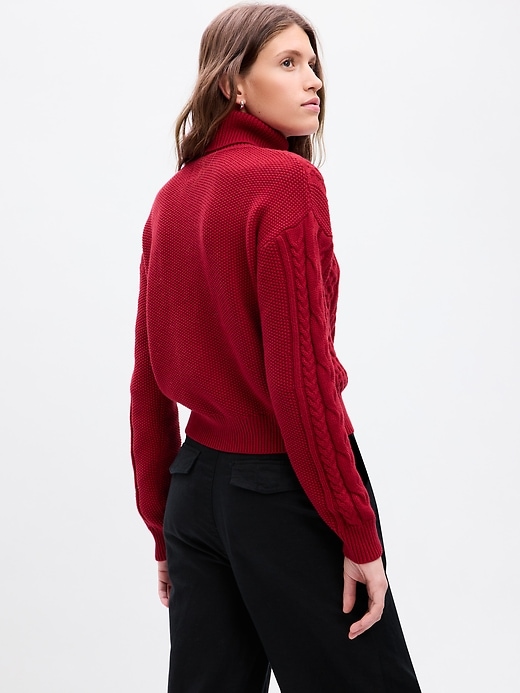 Turtleneck Cable Knit Cropped Sweater