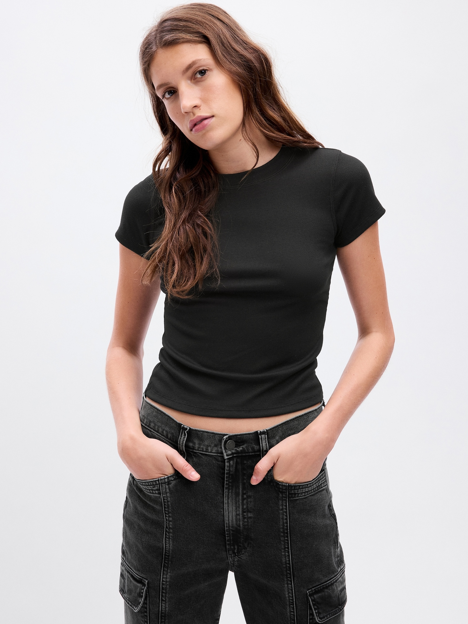 Rib Cropped Tee in Black main image 1