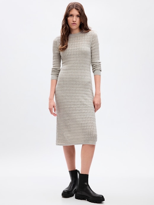 1 of 8 showing, with the color new heather grey of product Textured Midi Sweater Dress