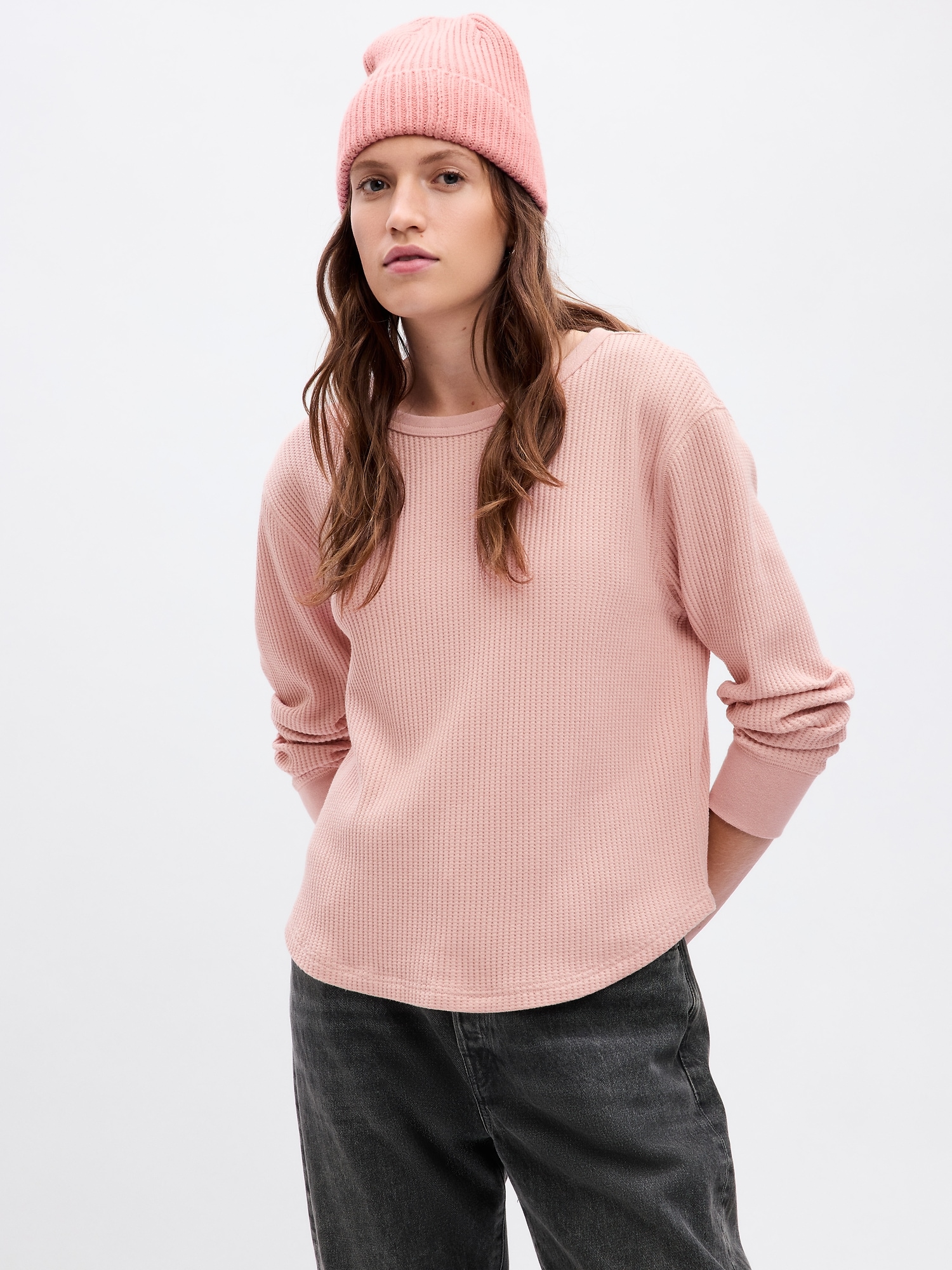 Taupe Waffle Crew Neck L/S Shirt main image 0