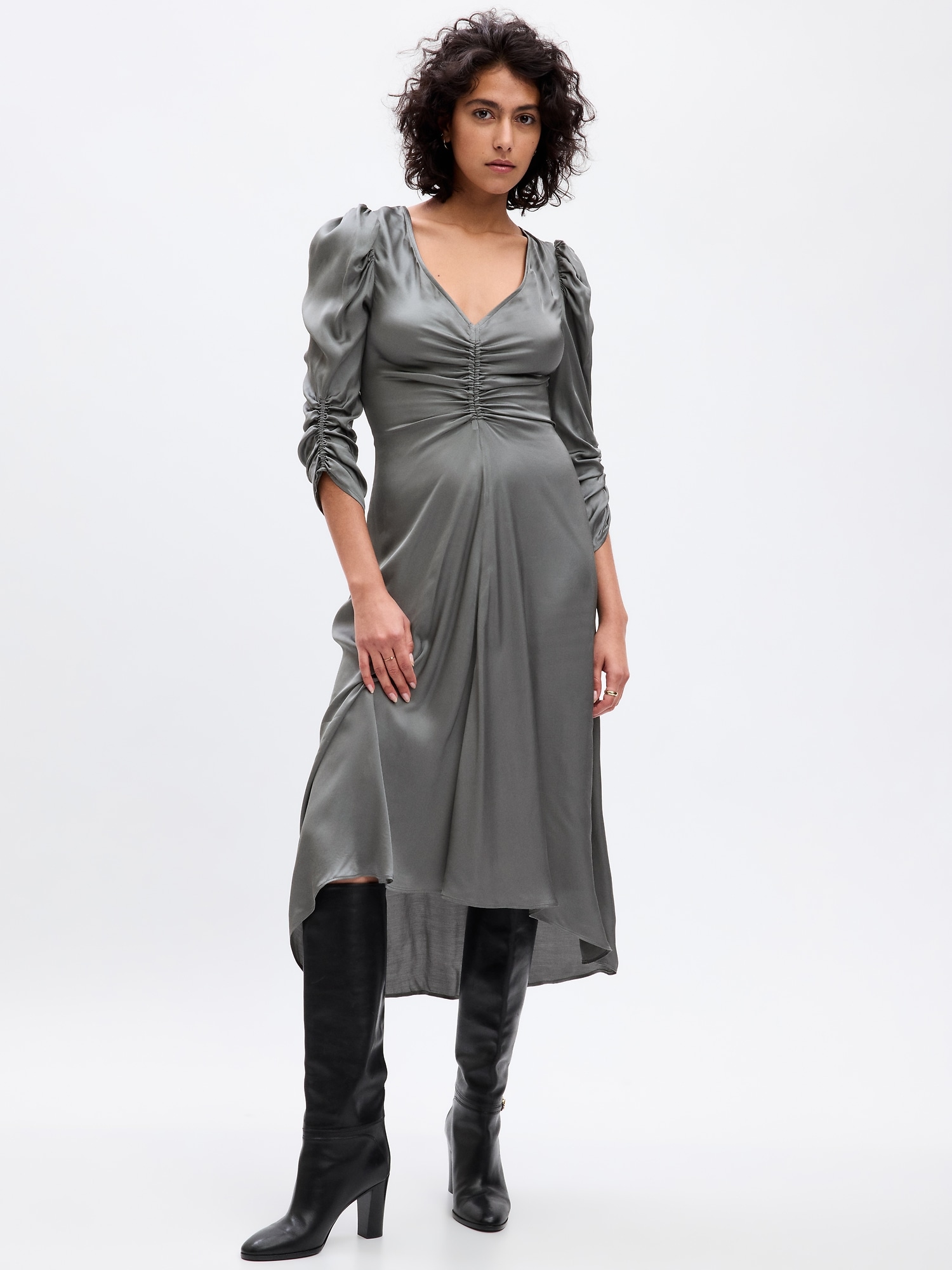 Grey satin on sale midi dress