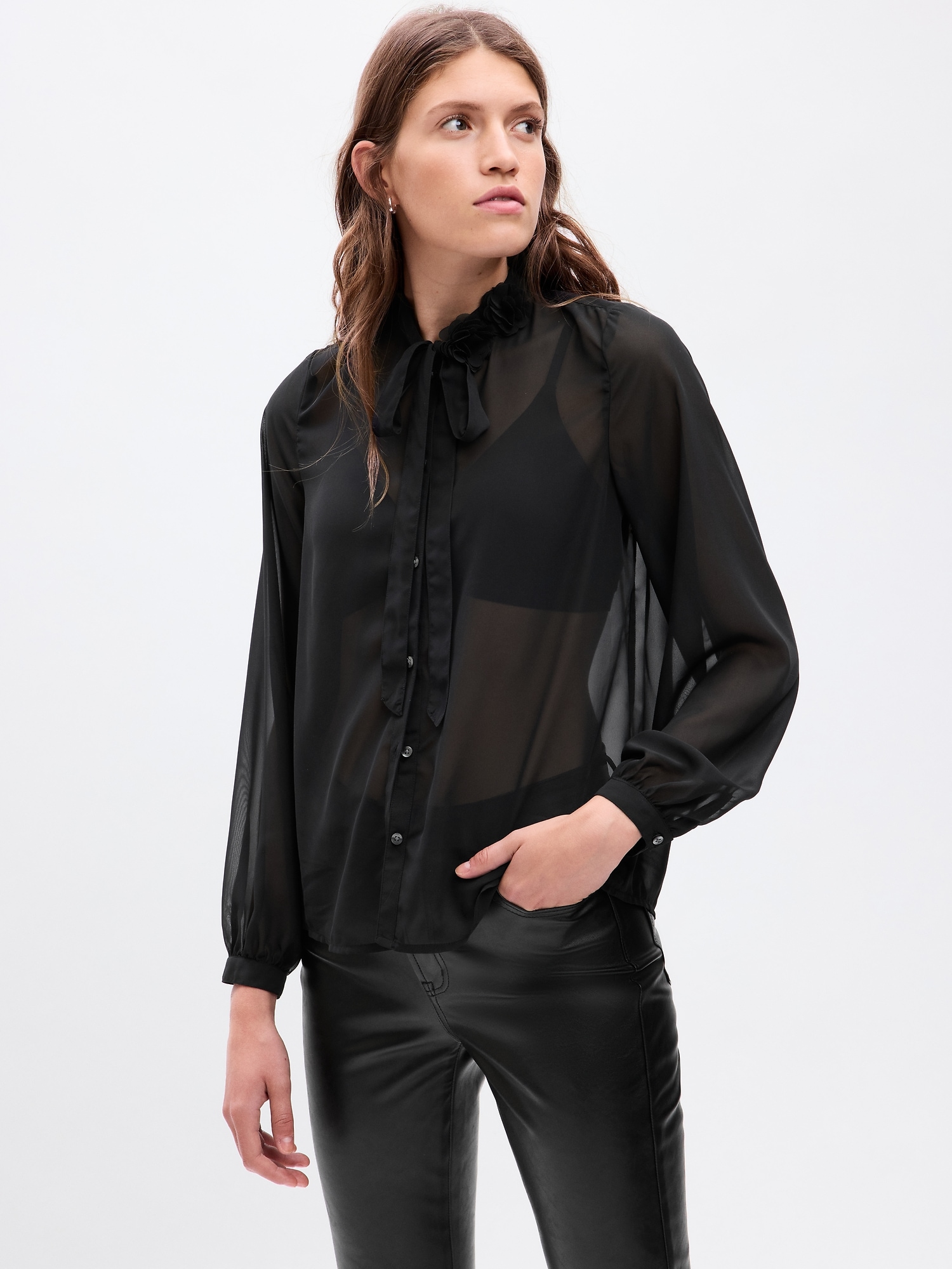 Gap Sheer Tie-Neck Shirt