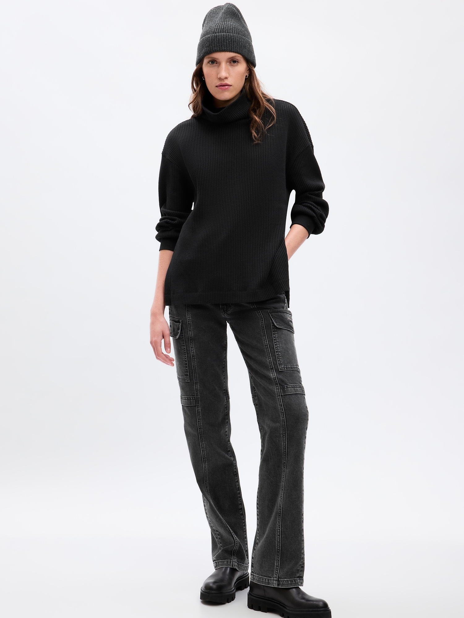 Gap 24/7 Split-Hem Waffle Turtleneck T-Shirt