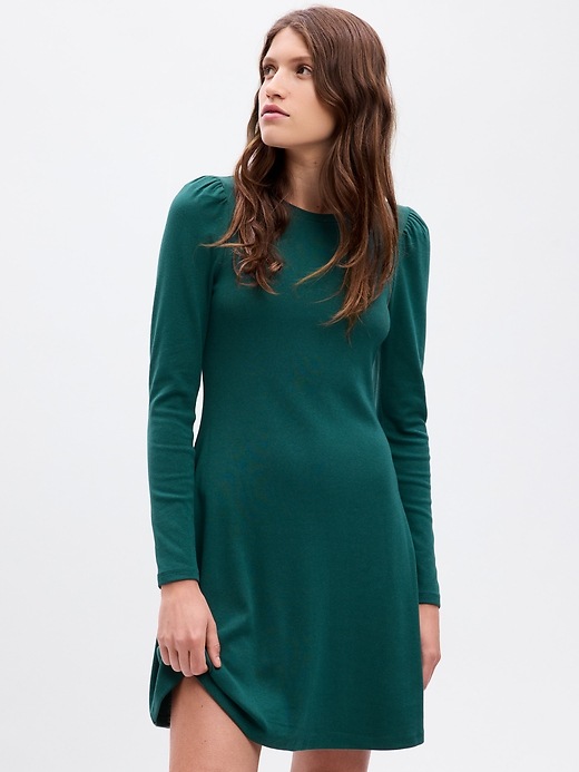 1 of 8 showing, with the color june bug green of product Modern Puff Sleeve Mini Dress